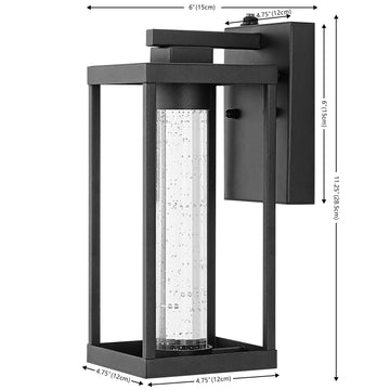 Juno 4.75" Industrial Vintage Iron/Glass Seeded Glass with Dusk-to-Dawn Sensor Integrated LED Outdoor Sconce - JONATHAN Y
